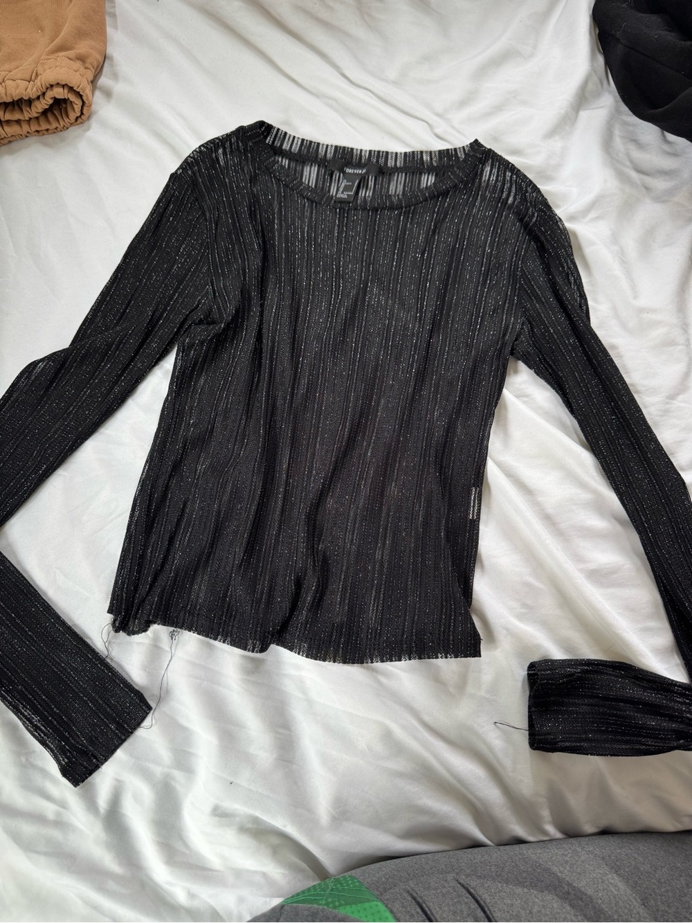 Forever 21 Black Long Sleeve Ribbed Shimmer Top